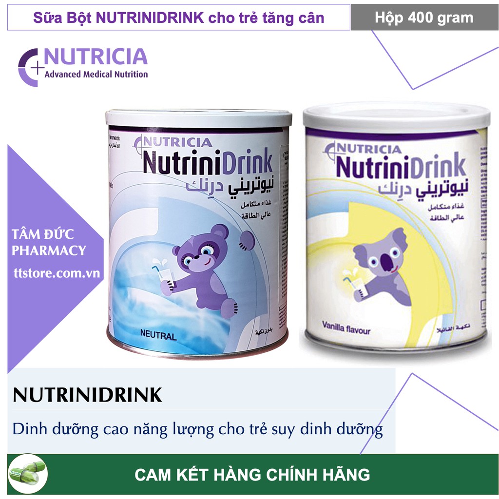 [DATE MỚI] NUTRINIDRINK [Hộp 400g] - Sữa bột năng lượng cao cho trẻ suy dinh dưỡng [nutrinidrink powder]