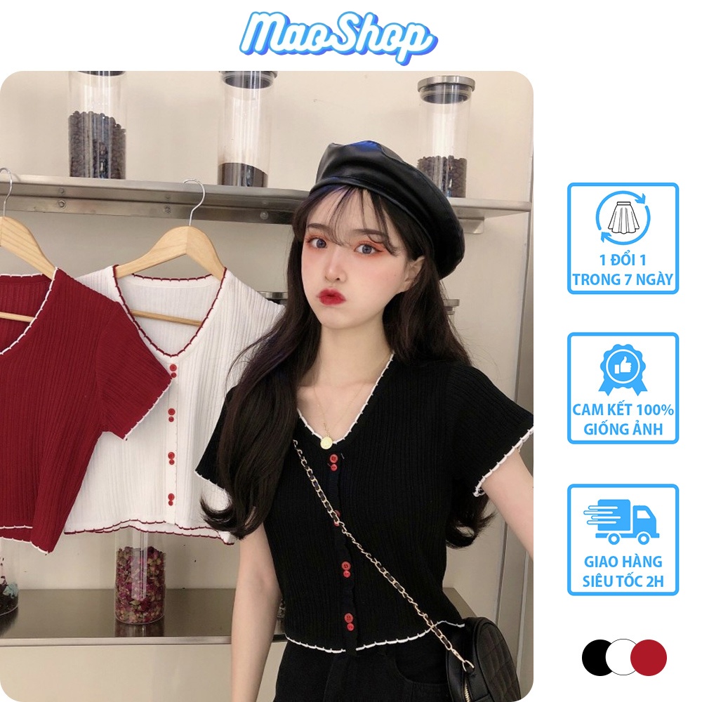 Áo Len Tăm Dệt Kim Tay Ngắn 🎀 Áo croptop kiểu ngắn tay phong cách ulzzang Hàn Quốc C36 - Maoshop