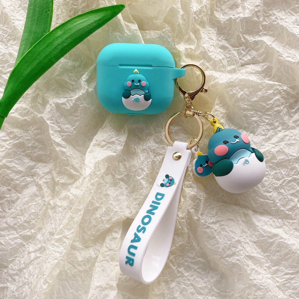 Vỏ Bảo Vệ Hộp Sạc Tai Nghe Airpods 3 Pro 2 3 Họa Tiết Hoạt Hình Khủng Long Xanh Lá Dễ Thương Ốp
