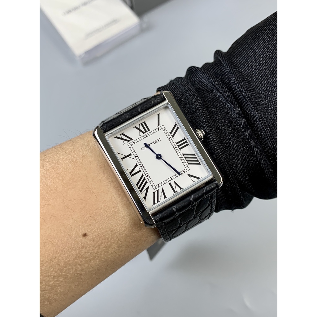 Đồng Hồ Nam Cartier Tank Solo Black Leather 41 x 31 mm Vỏ Thép không gỉ