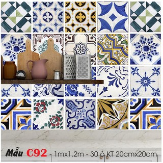 decal gạch bông trang trí KT 1 x 0.6m gồm 15 ô 20x20cm
