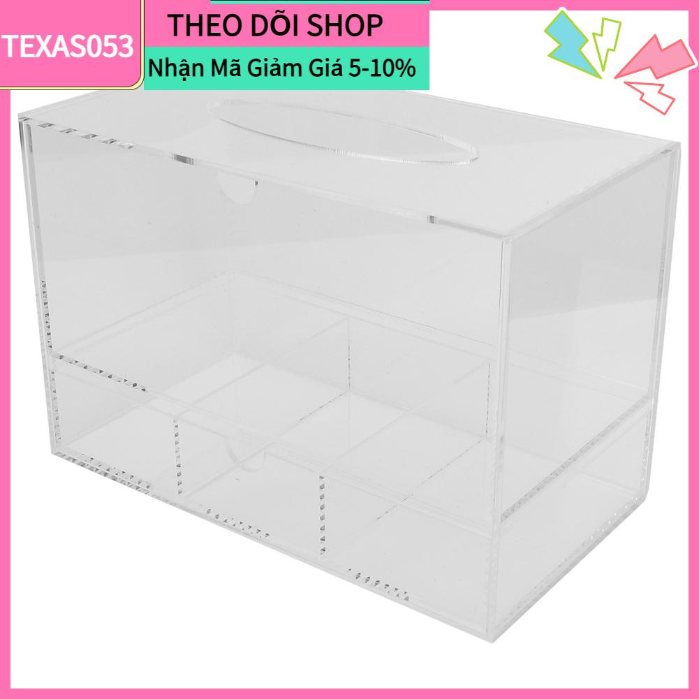 Texas053 Hộp lưu trữ khăn giấy acrylic trong suốt mỹ phẩm mở rộng lông mi với ngăn kéo