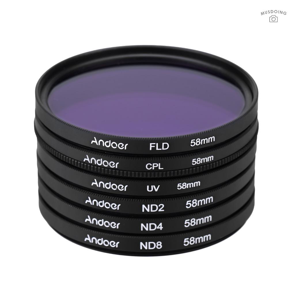 SONY Bộ Lọc Ống Kính Máy Ảnh Andoer 58mm Uv + Cpl + Fld + Nd2 Nd4 Nd8 Cho Canon Nikon Dslr