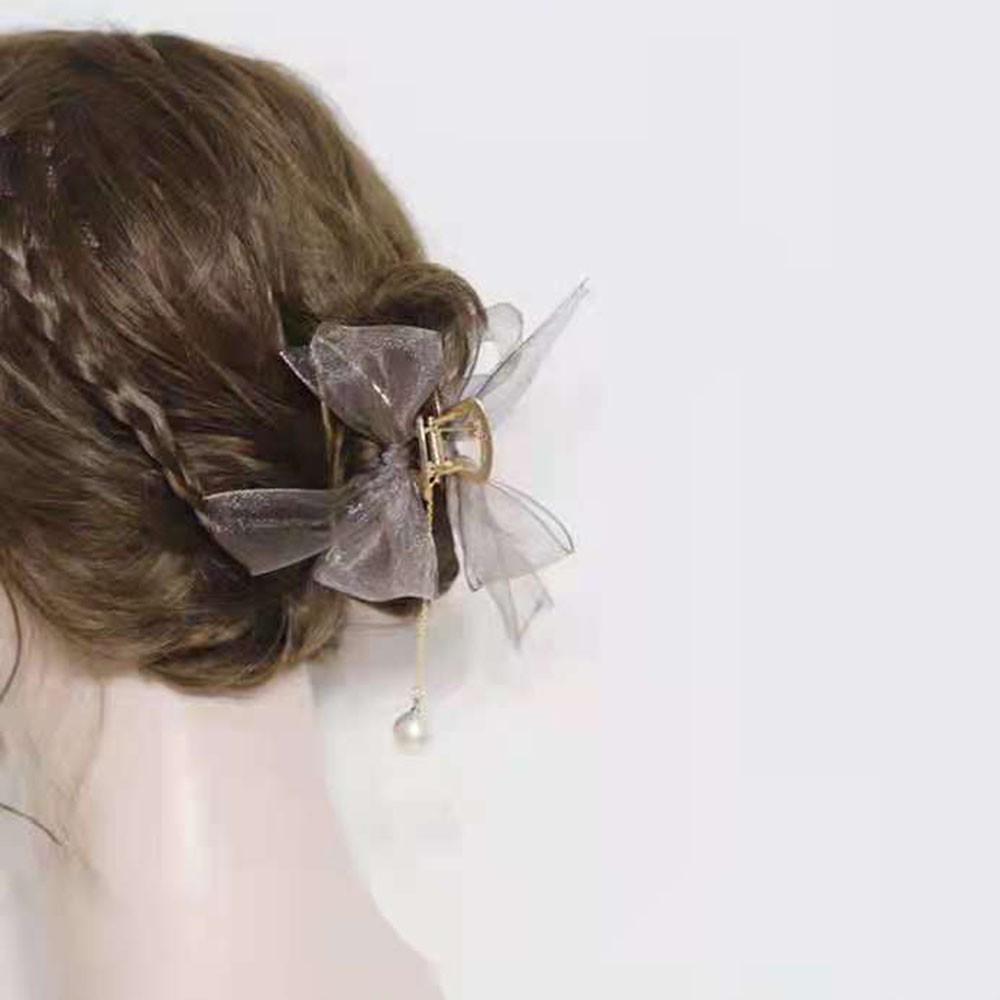 Kẹp Tóc Càng Cua Đính Ngọc Nơ Màu Trơn 7.5cm