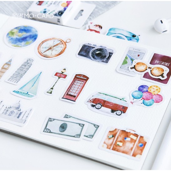 Hộp 46 Miếng Dán Sticker Du LịchTrang Trí Sổ Thiệp