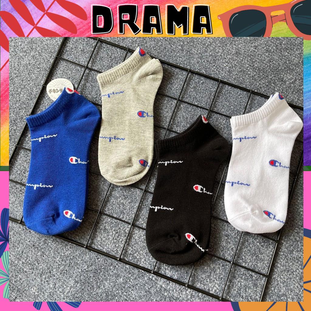 Tất cổ ngắn, Vớ cổ ngắn nam nữ [Champion] Hộp 4 đôi phong cách thể thao Vintage quà tặng PHỤ KIỆN DRAMA TAT018