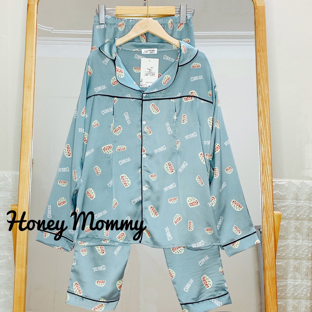 Bộ PIJAMA Lụa Bầu Và Sau Sinh 2 Chức Năng Cho Bé Ti Dài Tay Quần Dài Họa Tiết Dễ Thương HT4620 Honey Mommy