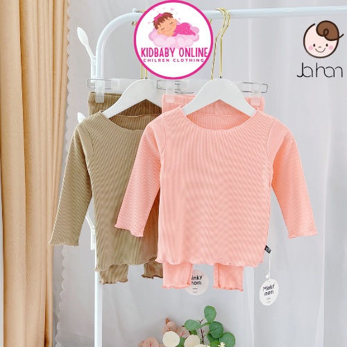 Bộ Đồ Dài Tay Bé Gái Minky Mom Vải Thun Gân Bèo Nhún Ngực, Đồ Bộ Cho Bé Gái Mặc Nhà Thu Đông Kidbabyonline K141