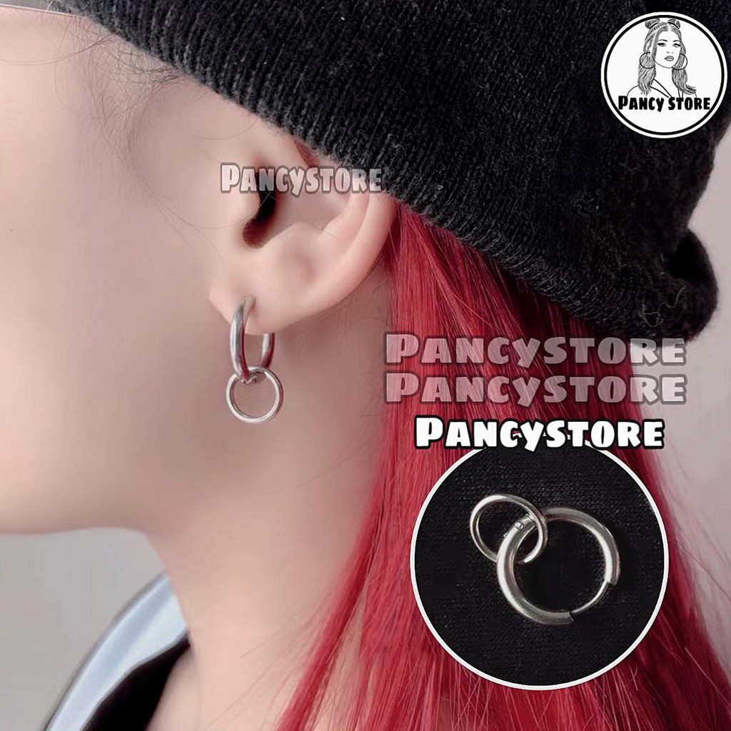 khuyên tai titan tròn vòng 2 lớp không gỉ unisex