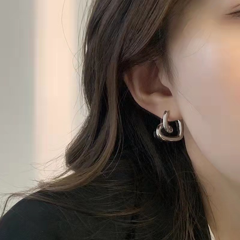 Khuyên tai Ahellogirl hình trái tim đơn giản phong cách Hàn Quốc thời trang cho nữ