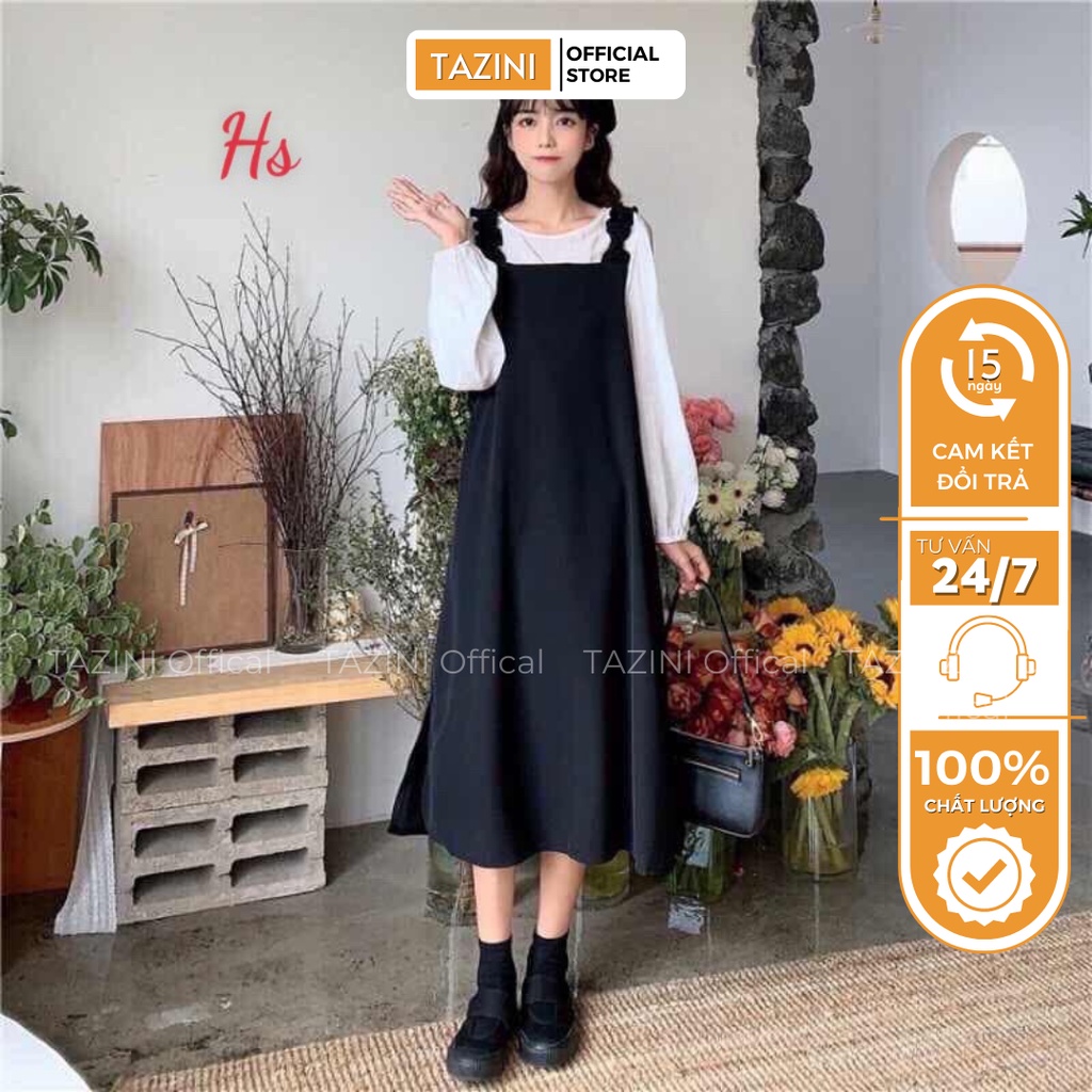 Set Váy Yếm Nhung Nhỏ Xẻ Tà Vintage Xinh Xắn TAZINI - Mã 670