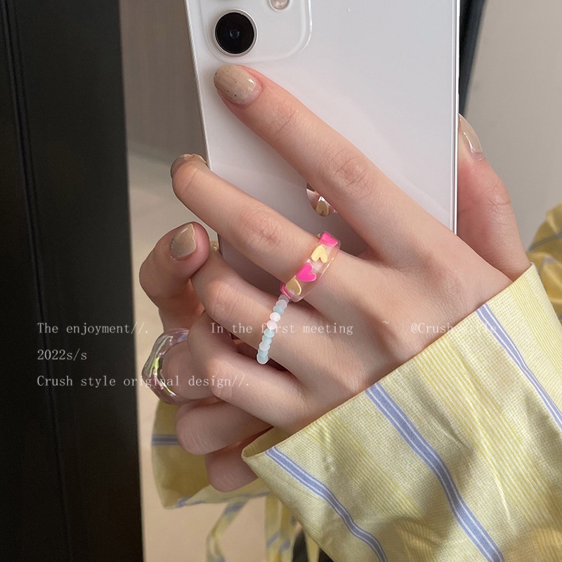 Set 3 Nhẫn Nhựa Hình Trái Tim Dễ Thương Cho Nữ