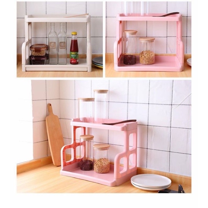 Kệ gia vị 2 tầng đựng đồ nhà bếp , nhà tắm đa năng - Kệ nhựa đựng gia vị 2 tầng loại ô vuông chữ H