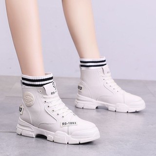 Giày mwc 0566 - giày thể thao nữ cổ cao, sneaker da phối vải, sneaker đế cao cá tính