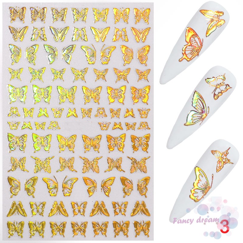 Miếng Dán Trang Trí Móng Tay Nghệ Thuật Hình Bướm Màu Vàng / Bạc Cho Nữ