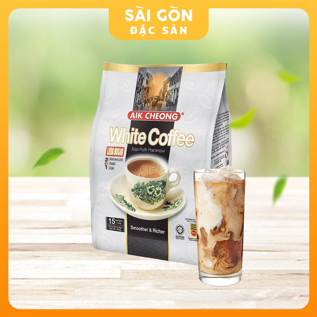 Cà phê trắng Malaysia Aik Cheong Ít đường White Coffee 15 Gói x 40Gam