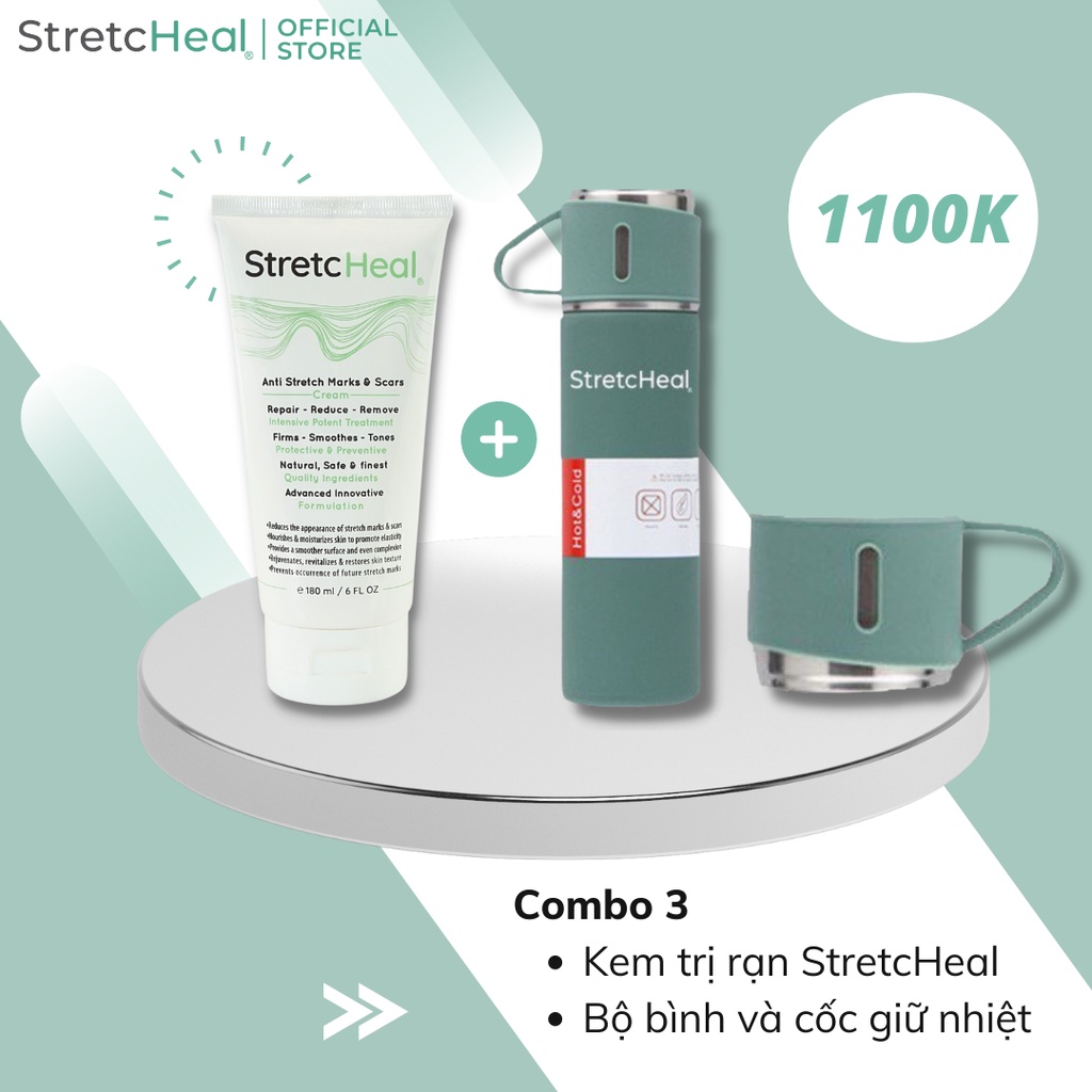 Combo Kem Rạn StretcHeal 180ml Chính Hãng Made in USA + Set Quà Tặng Bình Giữ Nhiệt