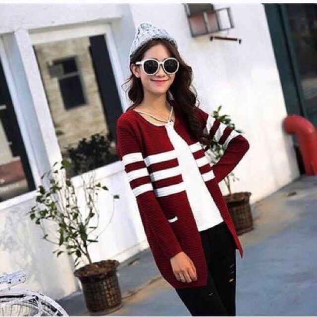 ÁO KHOÁC LEN nữ CARDIGAN PHỐI SỌC CAO CẤP [ullzang trang phục đông len dệt kim] - AK14020