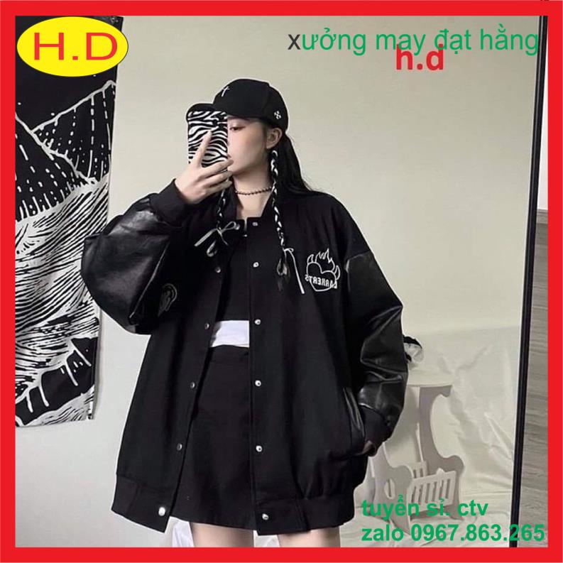Áo gió bomber trái tim in ngực tay da bóng hợp thời trang nam nữ