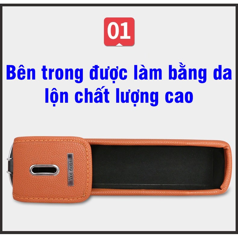 Khay để đồ cài khe ghế ô tô bọc da cao cấp tiện lợi