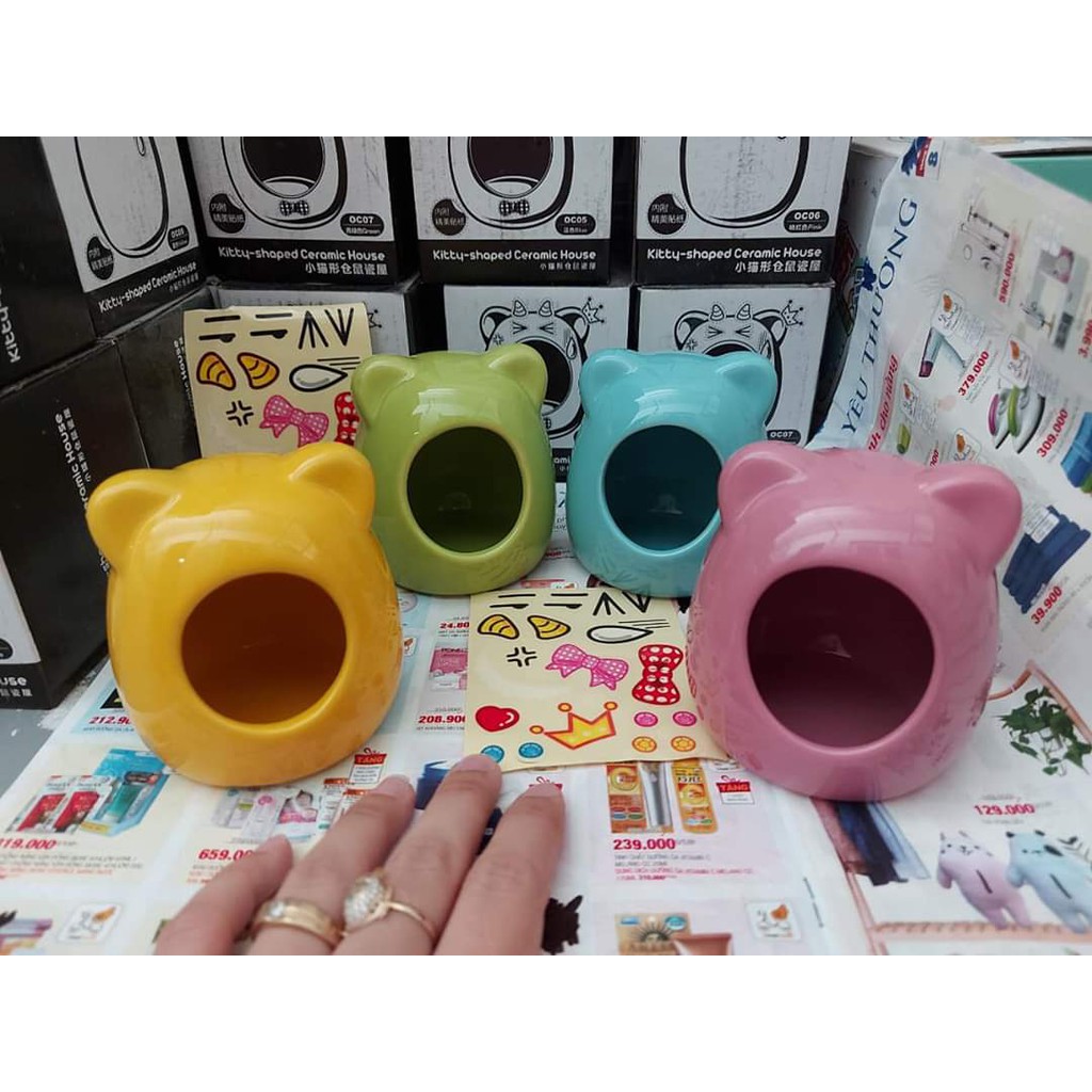 Nhà Ngủ Bằng Sứ Hình Con Mèo có sticker