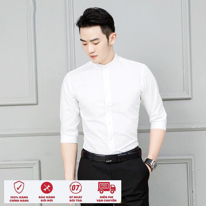 áo sơ mi nam cổ tàu- ND shop thời trang nam-  áo sơ mi nam vải kate lụa mịn mềm, thấm hút tốt