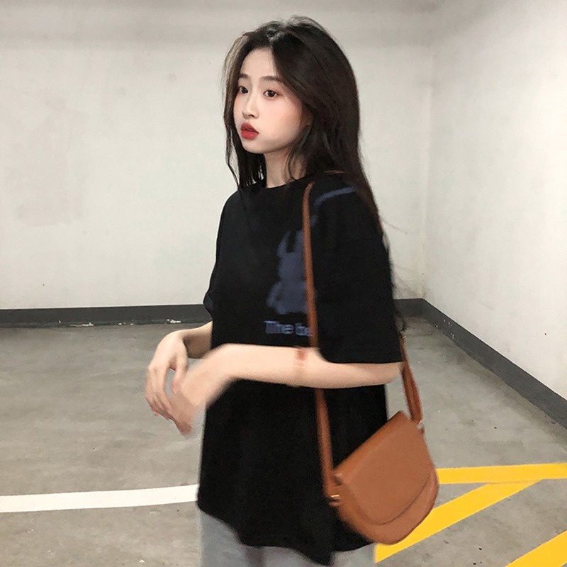 Áo thun ZHELIHANGFEI dáng rộng in hình thỏ graffiti dễ phối đồ