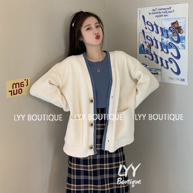 Áo cardigan nữ len lông thỏ dầy mịn trơn phối viền 2 túi trước 3 màu Quảng Châu LYY BOUTIQUE | BigBuy360 - bigbuy360.vn