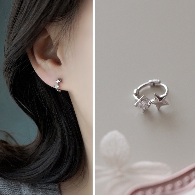 Khuyên Tai Tròn Bộ Khuyên Tai Tròn Đính Đá Zircon Ngôi Sao Thời Trang Không Gây Dị Ứng Cho Nữ