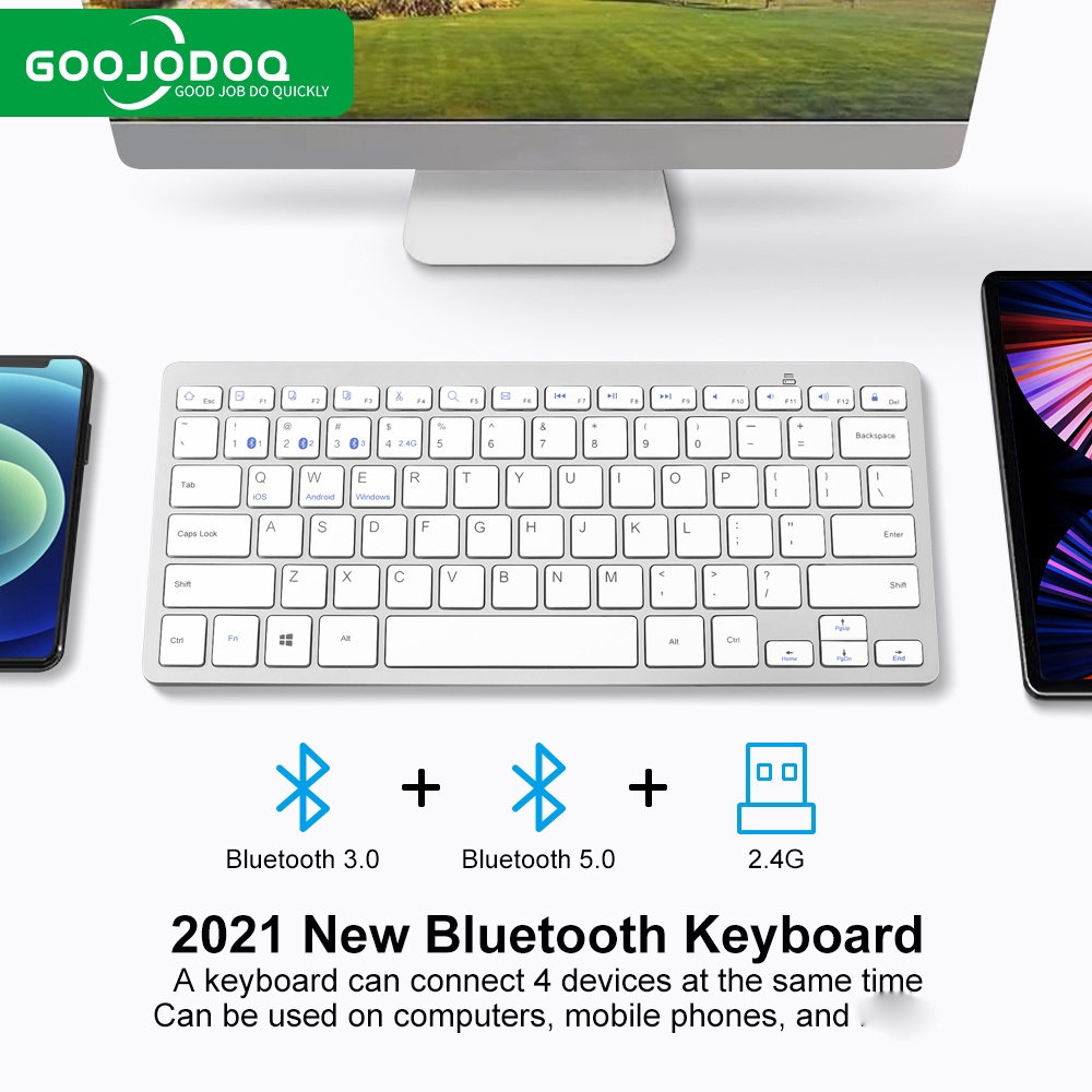 Bàn phím ko dây GOOJODOQ Bluetooth 5.0 2.4G 3 kết nối đa thiết bị thích hợp cho laptop táo