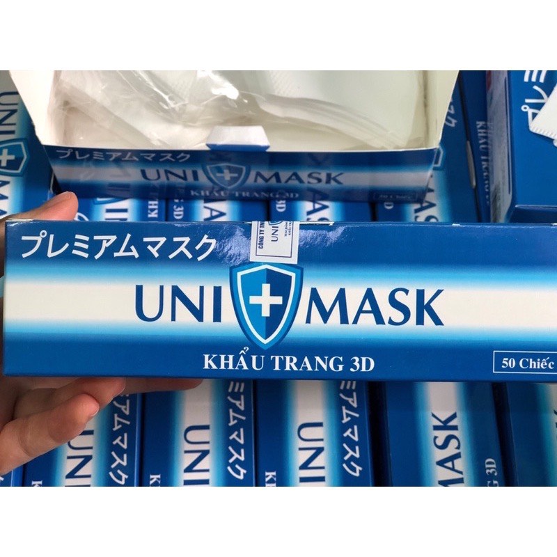 Khẩu trang 3D công nghệ nhật bản UniMask kháng khuẩn-Hàng đóng hộp 50c Chính Hãng