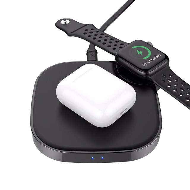 Hoco S5 Rich power-Đế sạc không dây 2in1 dành cho SMART PHONE hỗ trợ chuẩn QI/AIRPODS/APPLE WATCH