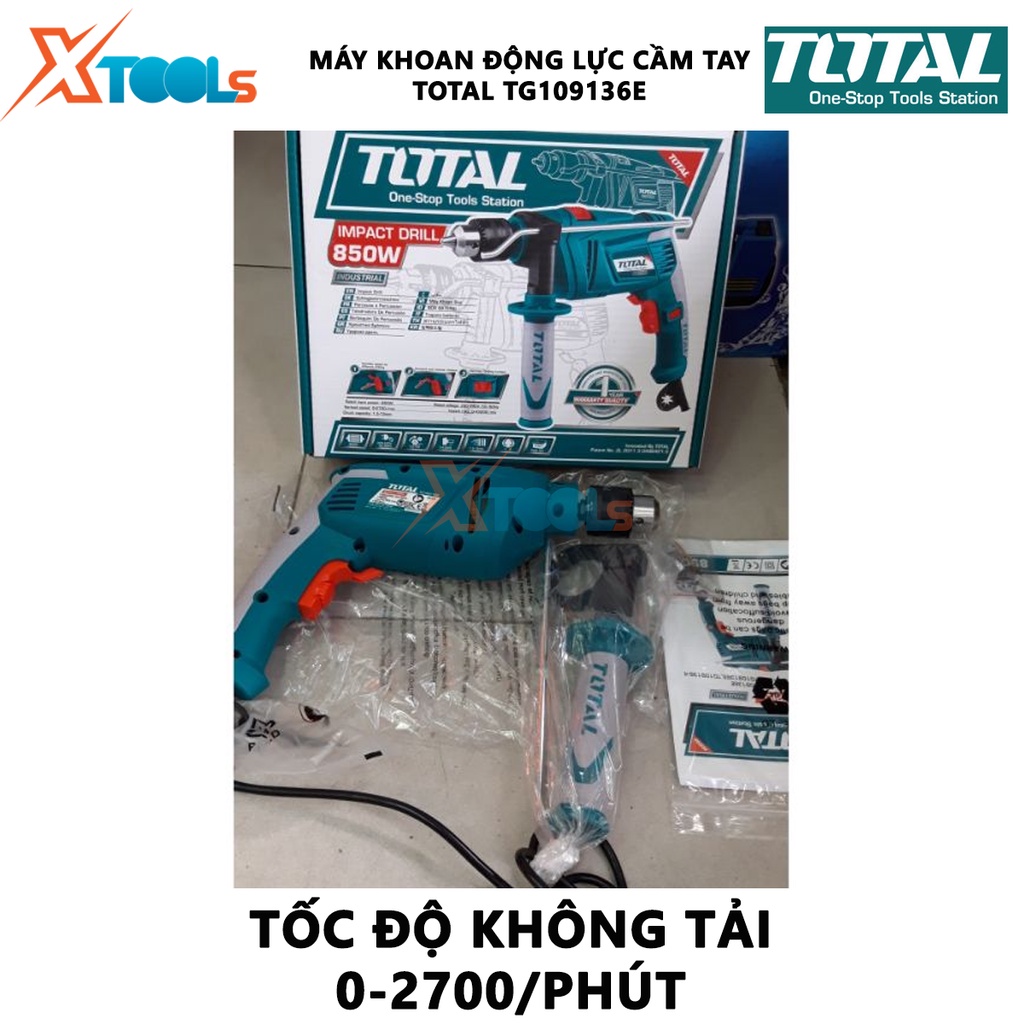 Máy khoan búa cầm tay TOTAL TG111136E công suất 1010w, tốc độ 2800 rpm, khả năng khoan 13mm, có chỉnh tốc, đảo chiều, ch