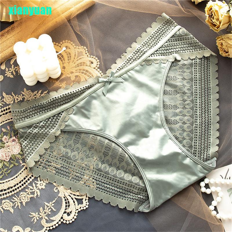 Quần Lót Cotton Satin Lưng Vừa Phối Ren Kháng Khuẩn Quyến Rũ Cho Nữ