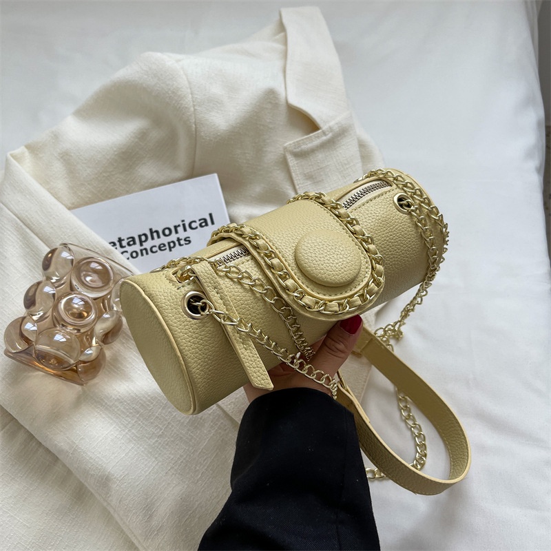 Túi Đeo Vai Hình Trụ Phối Dây Xích Thời Trang Dễ Phối Đồ Cho Nữ