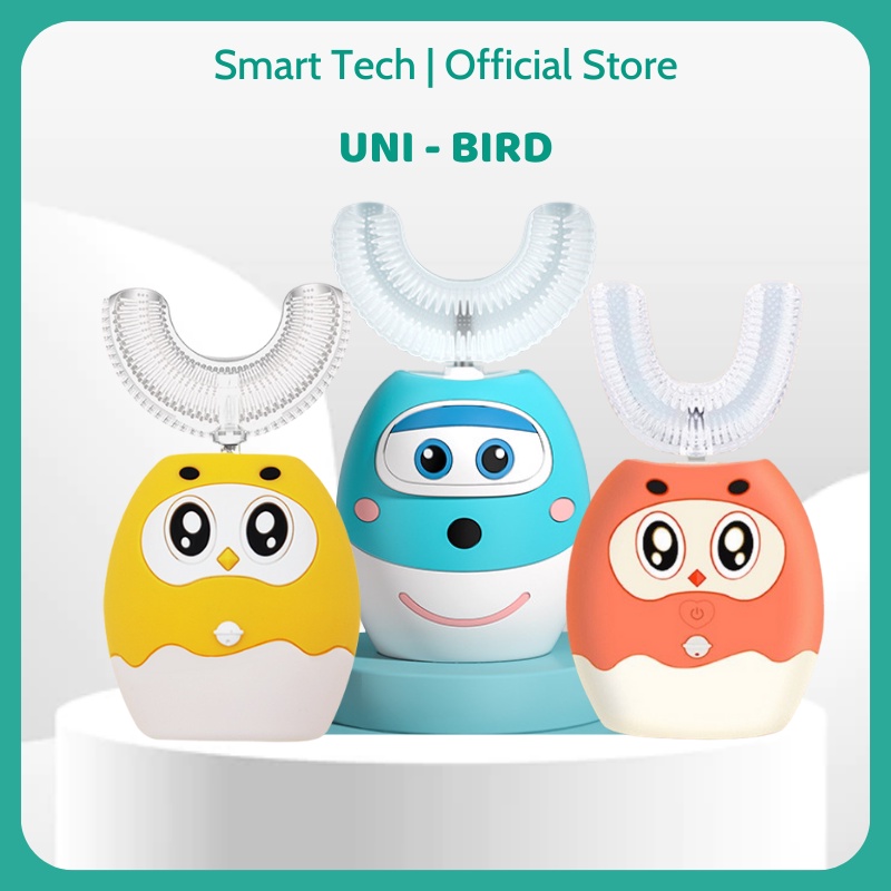 Bàn chải điện đánh răng cho bé UniBird, Bàn chải chữ U silicon cao cấp cho bé từ 2 -9 tuổi, có nhạc có cốc khử khuẩn