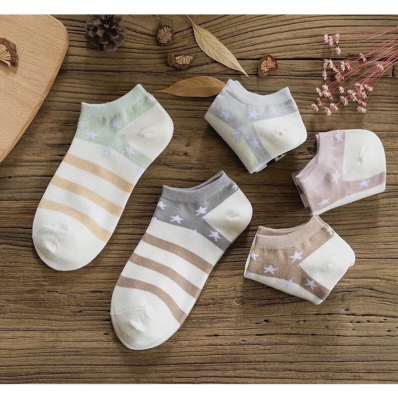 [TonaShoe] Tất Cổ Ngắn Họa Tiết Sọc Sao