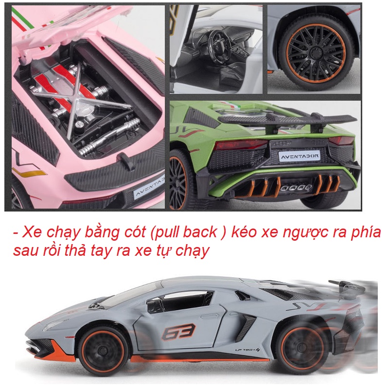 Xe ô tô đồ chơi trẻ em tỉ lệ 1:32 mô hình xe Lamborghini LP780 xe bằng kim loại có âm thanh và đèn mở 2 cửa