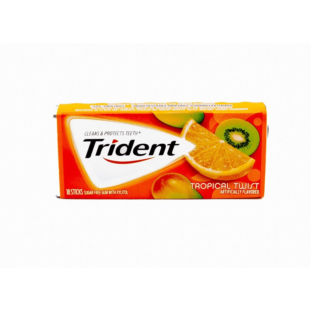Kẹo gum không đường Trident Mỹ -Tropical Twist-Vị trái cây nhiệt đới