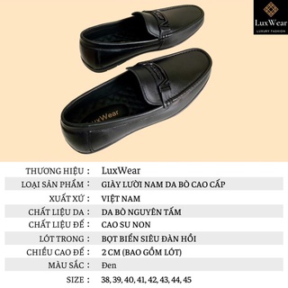 sale 12-12 Giày lười nam da bò cao cấp đế khâu LuxWear màu đen có quà tặng kèm tất lười hoặc lót giày cao cấp - GSP