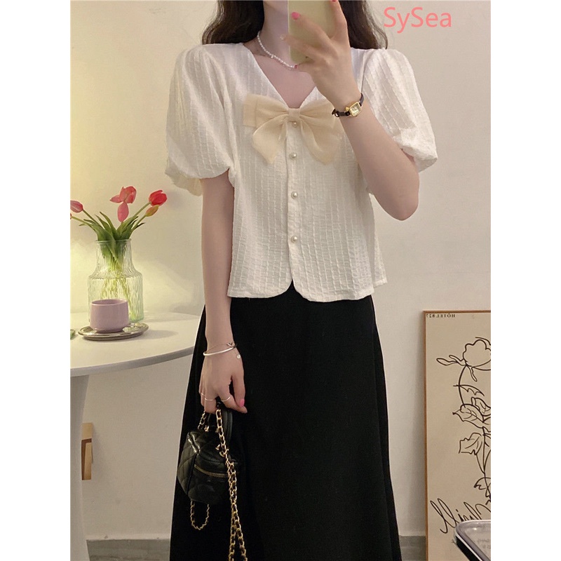 Áo Sơ Mi Phối Nơ Plus size Thời Trang Mùa Hè Hàn Quốc Dành Cho Nữ