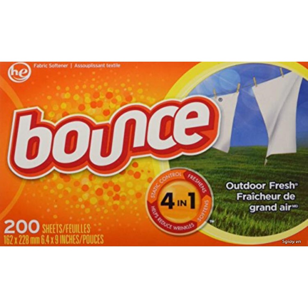 [Loại Đặc Biệt] 1 Tờ Giấy thơm quần áo BOUNCE Outdoor Fresh 200 tờ của Mỹ