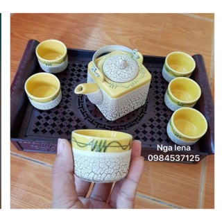 Bộ ấm chén men rạn kèm khay