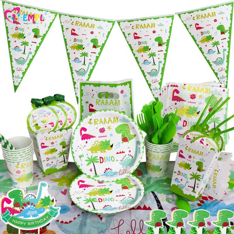 Bộ Phụ Kiện Trang Trí Tiệc Sinh Nhật Cho Bé Hình Khủng Long Hoạt Hình Dễ Thương