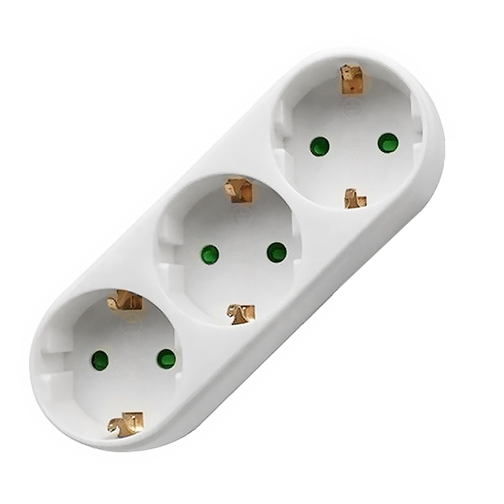 Runbu-EU Standard Three-pole Power Convert Plug Wall Socket 16A 250V 3way Outlet Triple German Standard Adapter