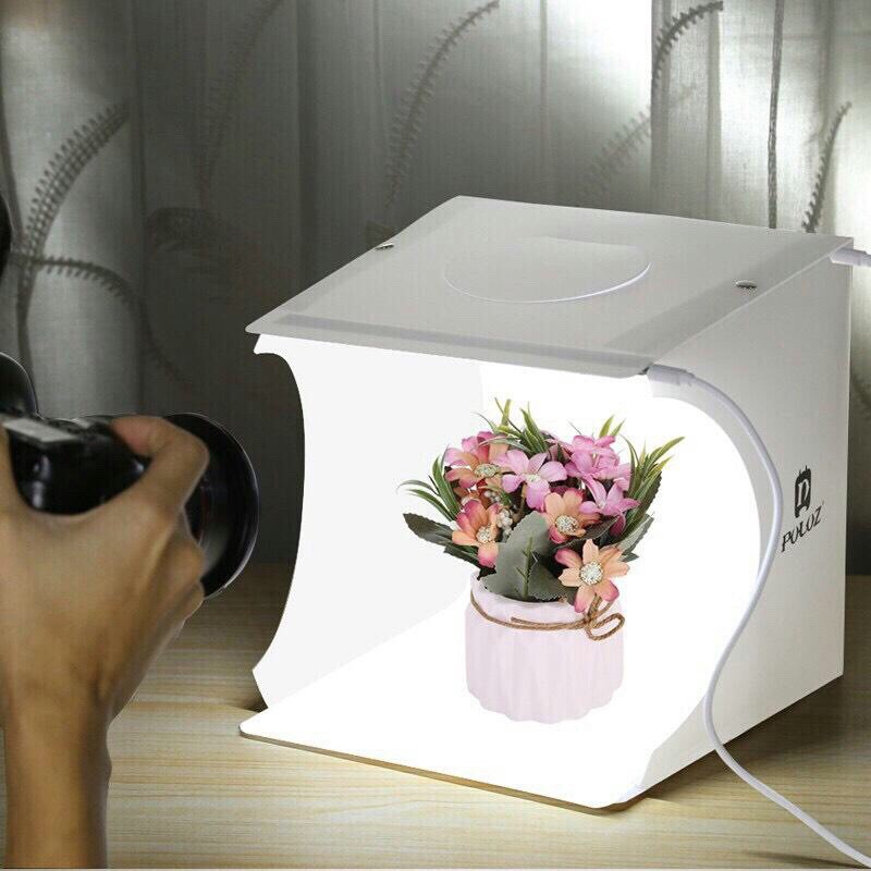 [QUÀ TẶNG KÈM] [ĐÈN USB] Hộp chụp ảnh sản phẩm 20 cm LED và 6 phông nền có cửa trên lightroom box