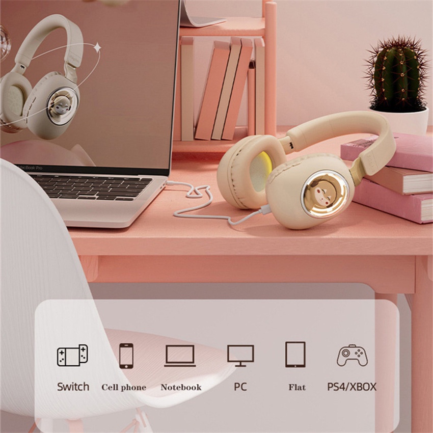 Tai Nghe Chụp Tai Bluetooth Không Dây / Hifi Có Mic Dễ Thương Cho PS4 / Điện Thoại