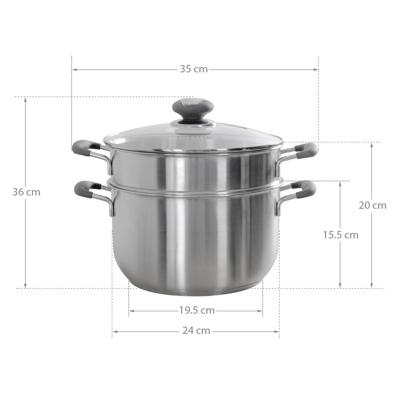 Bộ xửng hấp 3 đáy inox 430 FiveStar Standard bếp từ nắp kính quai silicon ( 24cm )