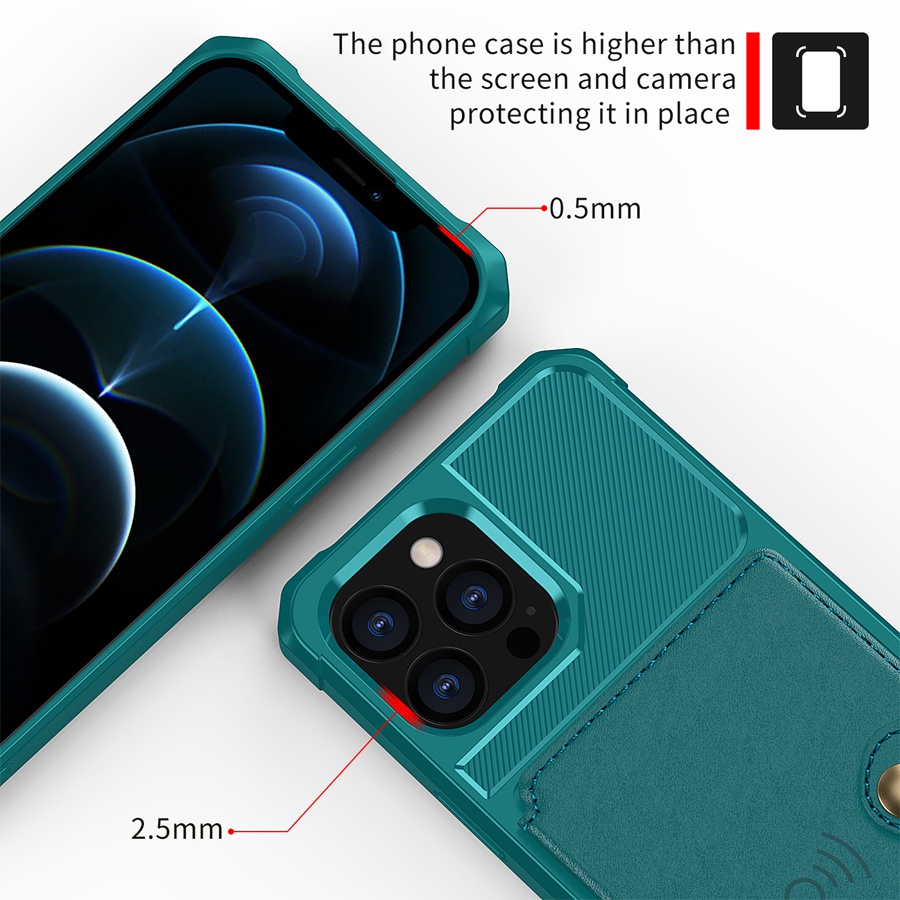 Bao Da PU Điện Thoại Có Ngăn Đựng Thẻ Từ Tính Cho iPhone 13 Pro Max 13 Mini