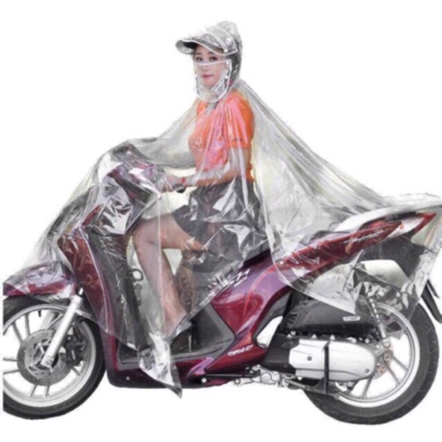 Áo Mưa Trong Suốt Loại To 1 và 2 Đầu Có Kính Chắn Nước Che Mặt, Có Túi Chùm Gương Chiếu Hậu Cao Cấp